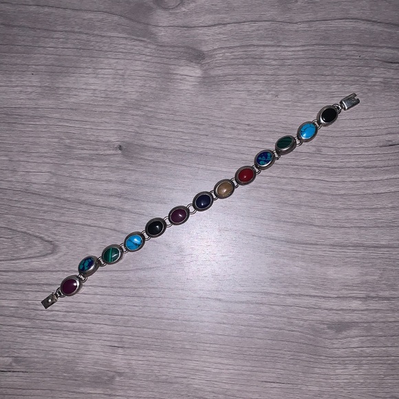 925 silver made in Mexico bracelet, with multi colored stones - Picture 1 of 9